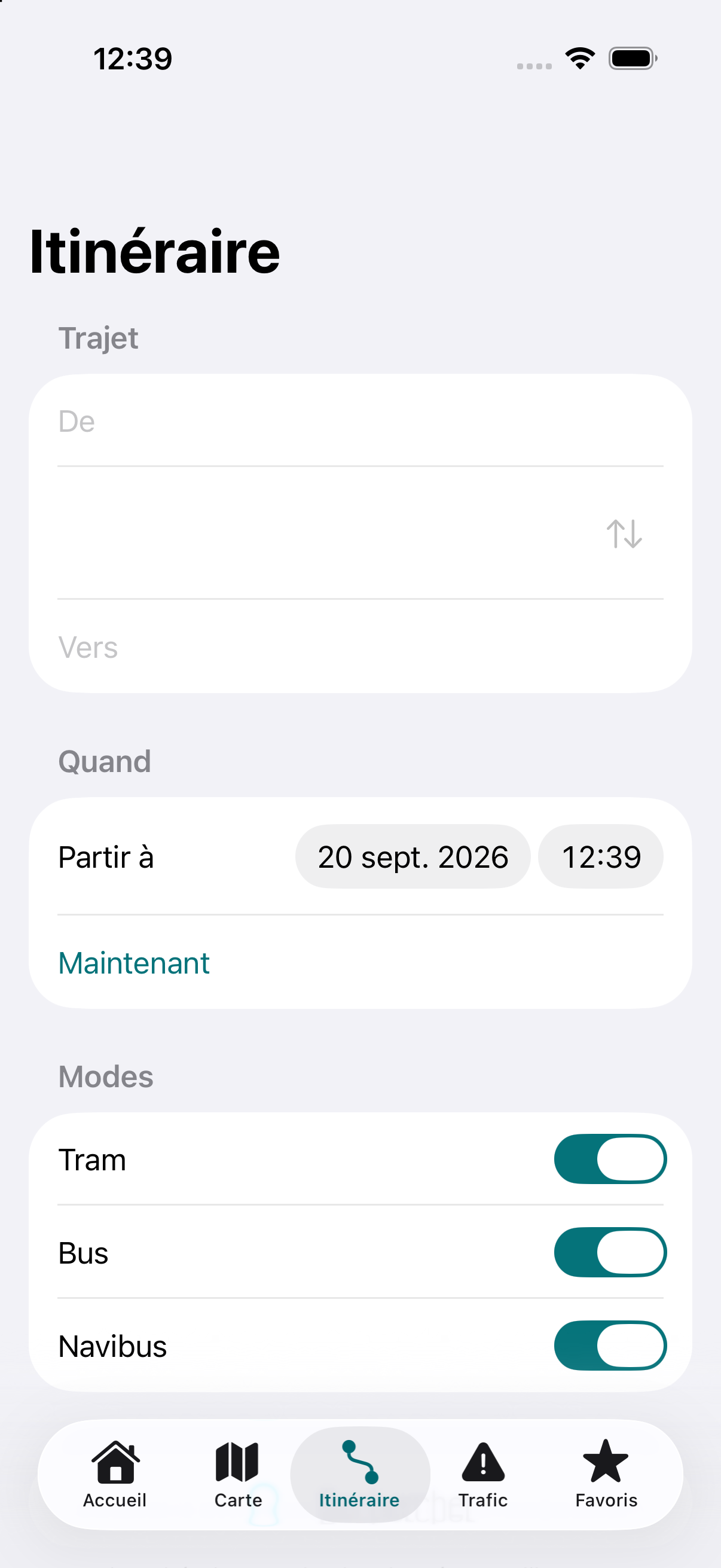 Recherche d’itinéraire dans Nantes Transport
